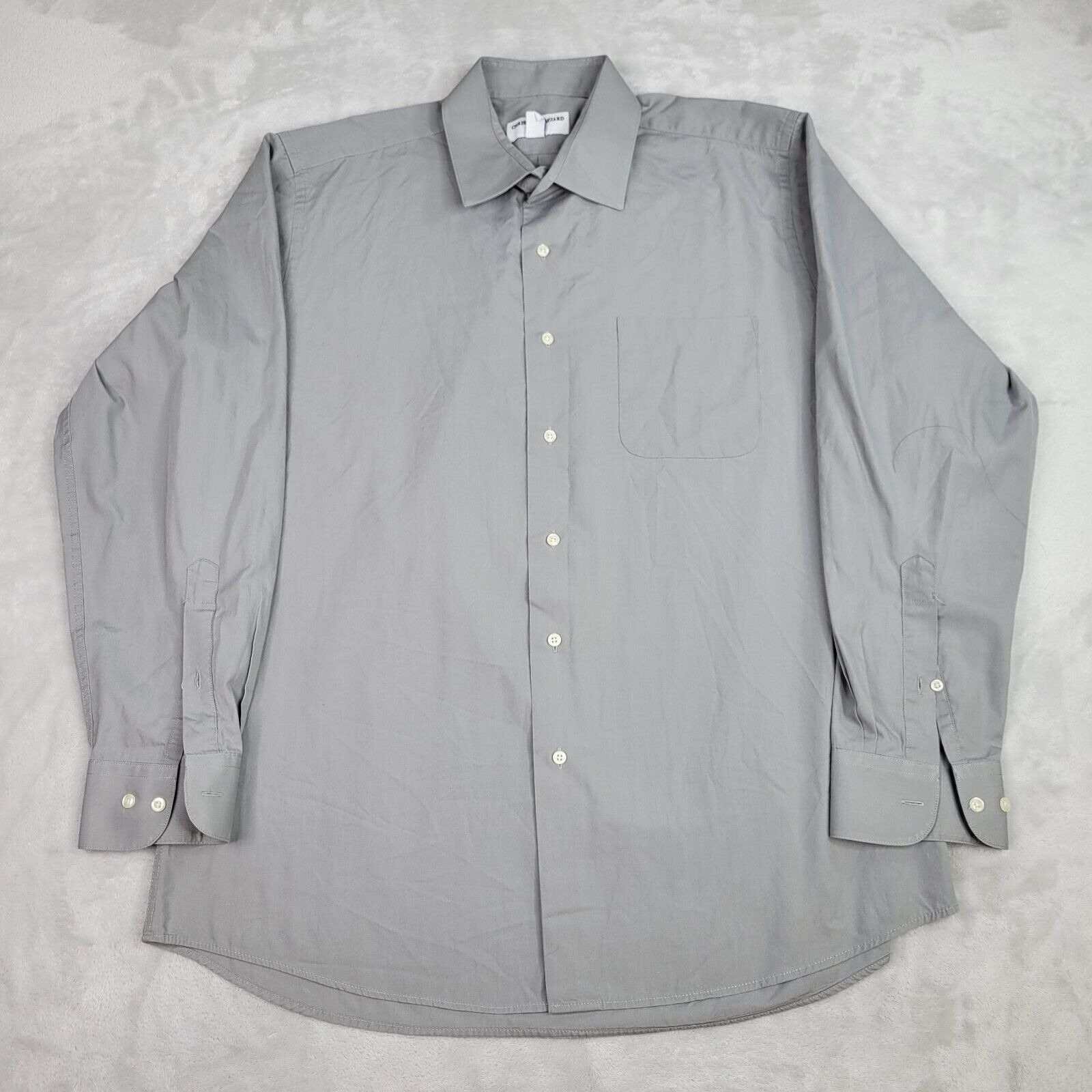 Christian Aujard Shirt Men Large Grey Dress Button Up Oxford Suit 16 / 34 Adult
